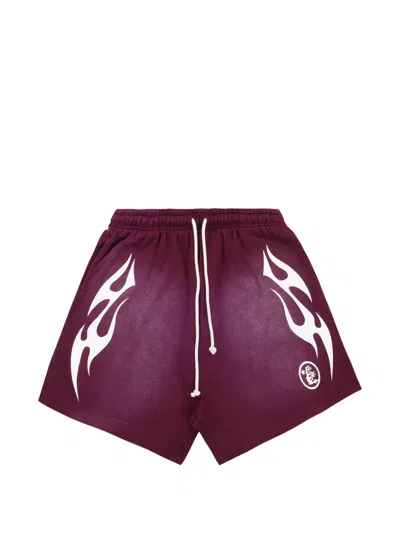 Hellstar Maroon Flame Shorts In Purple