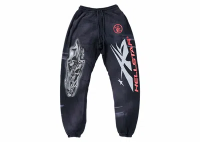 Pre-owned Hellstar Men's  Airbrushed Skull Closed Elastic Bottom Sweatpants In Midnight Dye Black
