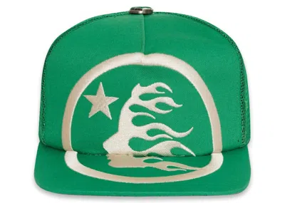Pre-owned Hellstar Men's  Big Logo Trucker Snapback Hat In Green