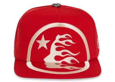 Pre-owned Hellstar Men's  Big Logo Trucker Snapback Hat In Red