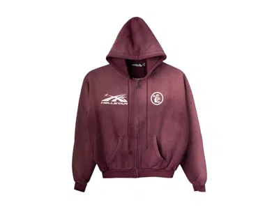 Pre-owned Hellstar Men's  Hs Logo Zip Up Hoodie In Burgundy