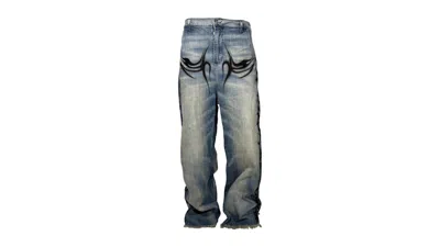 Pre-owned Hellstar Men's  Raw Edge Airbrushed Jeans In Blue