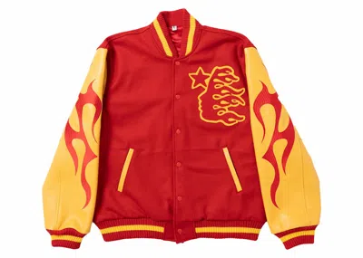 Pre-owned Hellstar Men's  Records Werewolf Letterman Jacket In Red/yellow