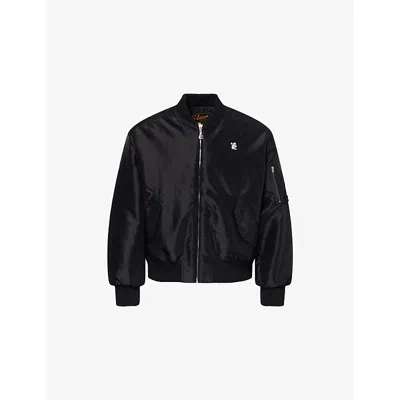 Hellstar Mens Black Core Logo Nylon Bomber Jacket