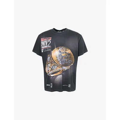 Hellstar Mens Black Graphic-print Relaxed-fit Cotton T-shirt
