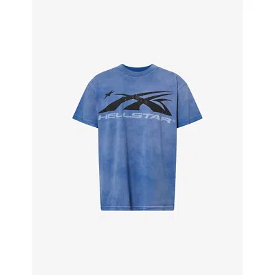 Hellstar Mens Blue Classic Logo Cotton T-shirt