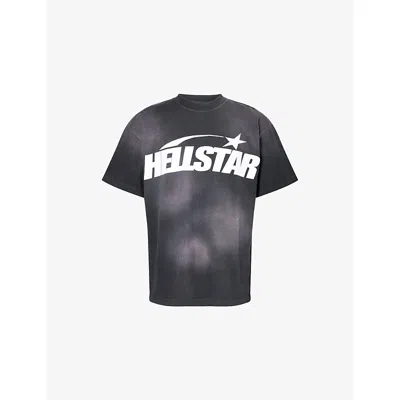 Hellstar Mens Black Crystal-embellished Logo Cotton T-shirt