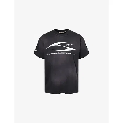 Hellstar Mens  Cursive Logo-print Cotton T-shirt In Black