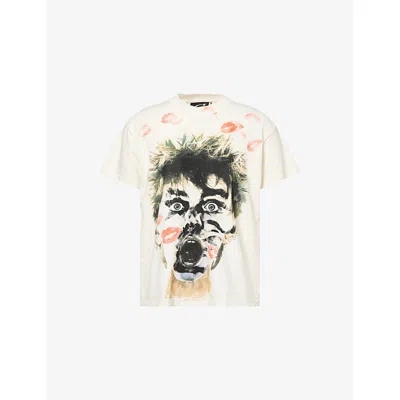 Hellstar Mens  Kisses Graphic-print Cotton T-shirt In Neutral