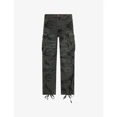 Hellstar Mens Ripped Cargo Cotton Trousers Camo