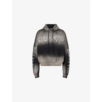 Hellstar Mens  Stars-shine Graffiti-print Cotton Hoody In Gray