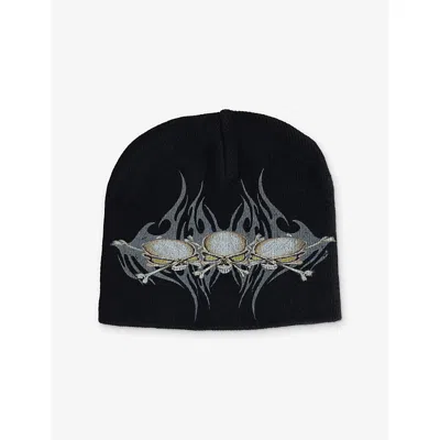 Hellstar Mens Tribal Skullz 2 Cotton Beanie Black