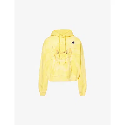 Hellstar Mens Yellow Mad Sun Printed Cotton-jersey  Hoodie