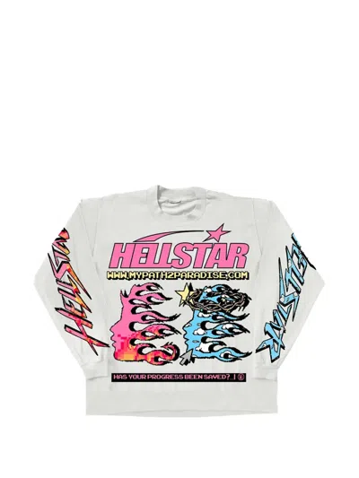 Hellstar Pixel Graphic-print Long-sleeve T-shirt In White