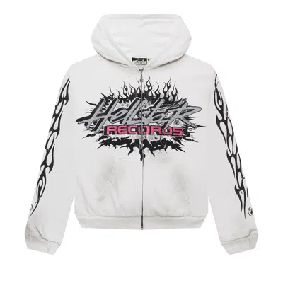 Pre-owned Hellstar Records Glitter Zip Up Hoodie 'white'