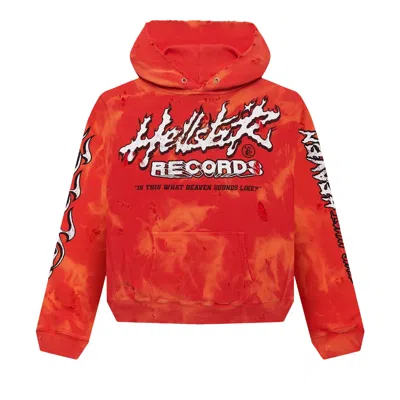 Pre-owned Hellstar Records Pullover Hoodie 'lava' | Red | Men's Size L