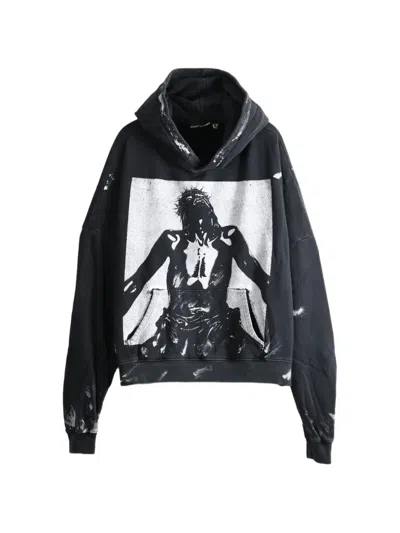 Hellstar Reverse Mercy Graphic-print Distressed Hoodie In Black