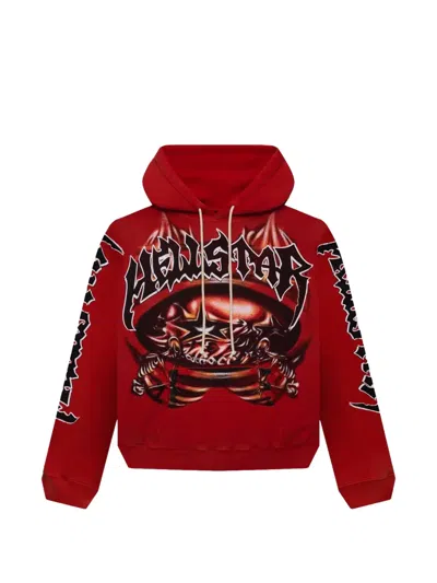 Hellstar Skeleton-print Airbrushed Hoodie In Red