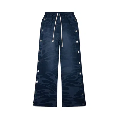 Pre-owned Hellstar Snap Sweatpants W/ Flame 'blue' | Men's Size Xxl