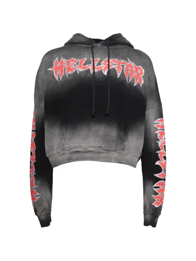 Hellstar Stars Shine Graffiti-print Cropped Hoodie In Black