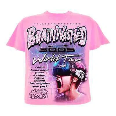 Pre-owned Hellstar Studios Brainwashed World Tour Short Sleeve Tee Shirt Pink