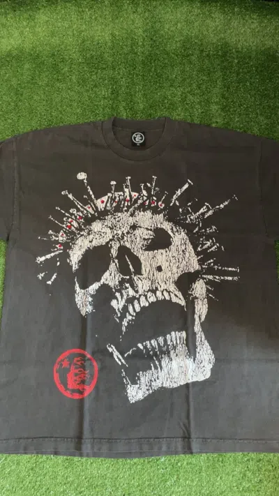 Pre-owned Hellstar Studios Crowned Skull Rhinestone Vintage Black Tee