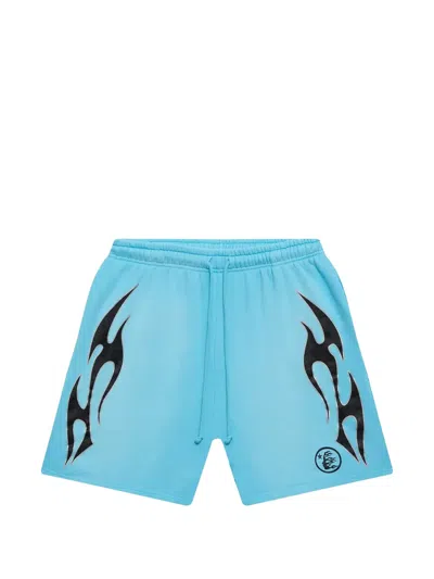 Hellstar Studios Flame-print Shorts In Blue