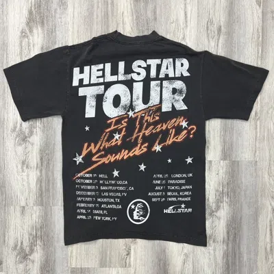 Pre-owned Hellstar Studios “vintage Black” Biker Tour Tee Shirt Small In Grey