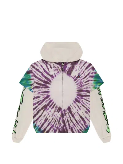 Hellstar Tye-dye Zip-up Layered-sleeve Hoodie In White