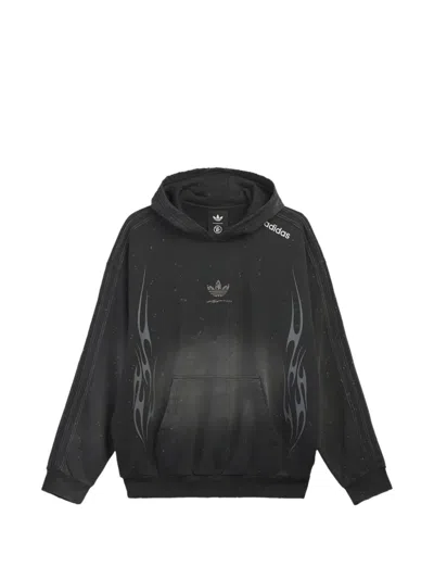 Hellstar X Adidas Graphic-print Fleece Hoodie In Black