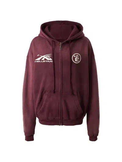 Hellstar Zip-up Hoodie In Burgundy
