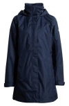 Helly Hansen Aden Waterproof Hooded Longline Rain Jacket In Navy