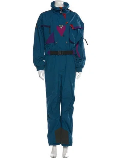 Pre-owned Helly Hansen Colorblock Pattern Mock Neck Ski Suit In Blue