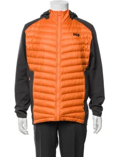 Pre-owned Helly Hansen Colorblock Pattern Puffer Coat In Orange