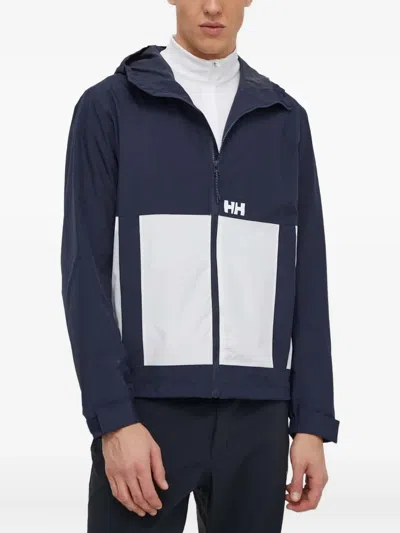 Helly Hansen Hooded Logo-print Performance Jacket In Blue