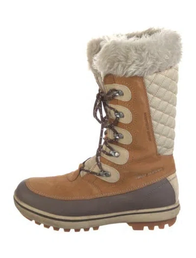 Pre-owned Helly Hansen Leather Faux Fur Trim Snow Boots In Brown