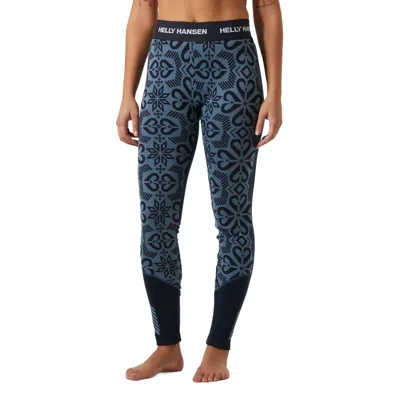 Helly Hansen Lifa Merino Midweight Graphic Pant In Navy Nordic Rose In Multi