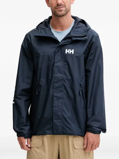 Helly Hansen Logo-print Hooded Jacket In Blue