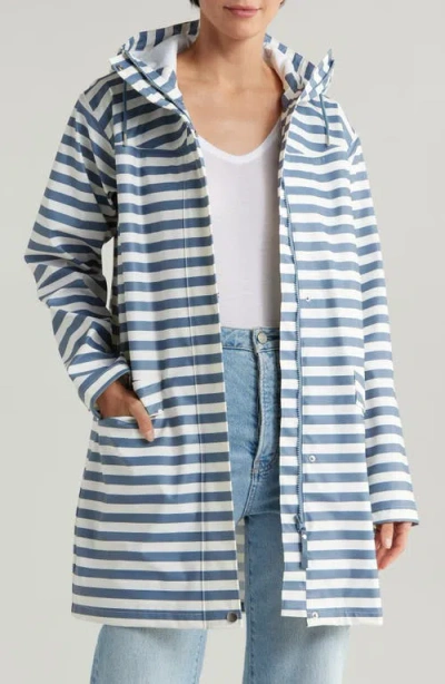 Helly Hansen Moss Waterproof Rain Coat In 601 Washed Navy Stripe Aop