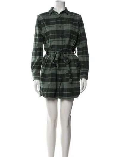 Pre-owned Helly Hansen Plaid Print Mini Dress In Green
