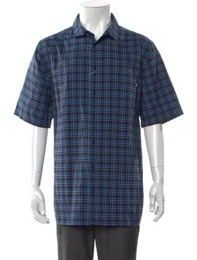 Pre-owned Helly Hansen Plaid Print Short Sleeve Shirt W/ Tags In Blue