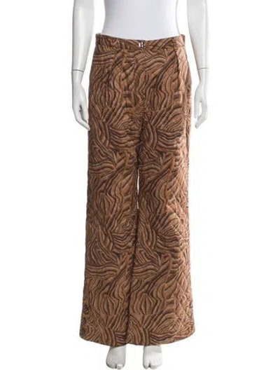 Pre-owned Helmstedt Animal Print Wide Leg Pants In Brown