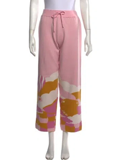 Pre-owned Helmstedt Graphic Print Wide Leg Pants W/ Tags In Pink