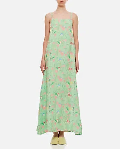 Pre-owned Helmstedt Hana Printed Linen And Viscose Slip Dress In Green