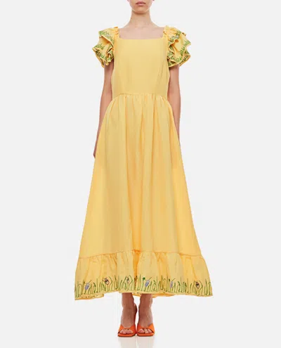 Helmstedt Brise Embroidered Linen Long Dress In Yellow