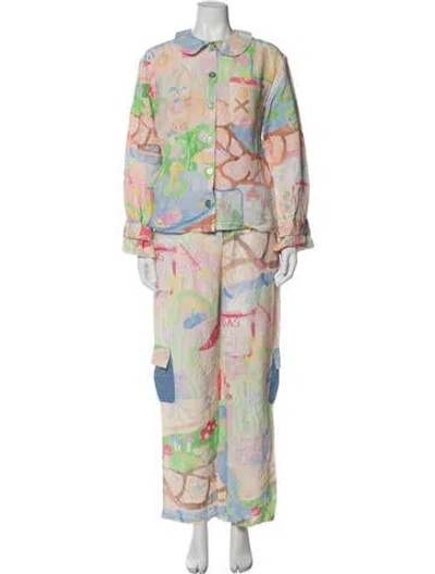 Pre-owned Helmstedt Linen Printed Pant Set In Multicolor