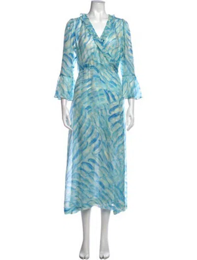 Pre-owned Helmstedt Silk Midi Length Dress In Blue