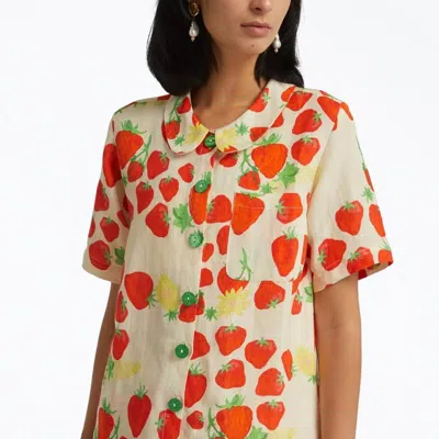 Helmstedt Strawberry-print Linen-blend Shirt In Neutral
