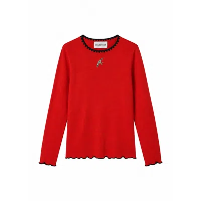 Helmstedt Women's Andrea Longsleeve T-shirt - Cranberry Red In White