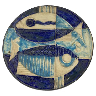 Pre-owned Helmut Friedrich Schäffenacker Modernist West German Ceramic Wall Plate Object Helmut Schärfenacker, 1960 "fish In Purple